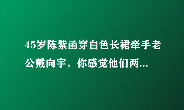 45岁陈紫函穿白色长裙牵手老公戴向宇，你感觉他们两个般配吗？