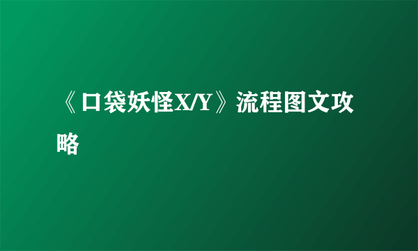 《口袋妖怪X/Y》流程图文攻略