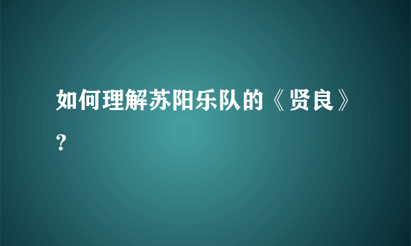 如何理解苏阳乐队的《贤良》？