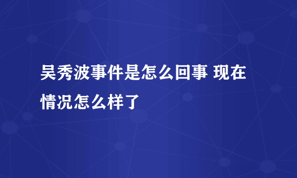 吴秀波事件是怎么回事 现在情况怎么样了