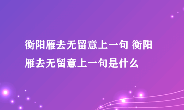 衡阳雁去无留意上一句 衡阳雁去无留意上一句是什么