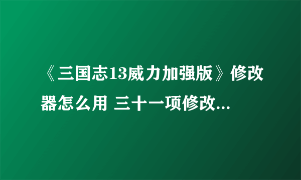 《三国志13威力加强版》修改器怎么用 三十一项修改器使用说明