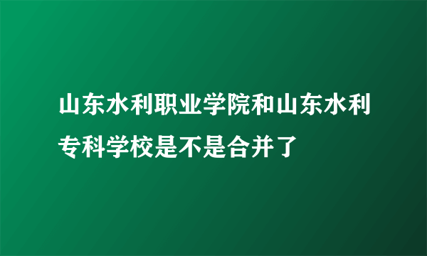 山东水利职业学院和山东水利专科学校是不是合并了