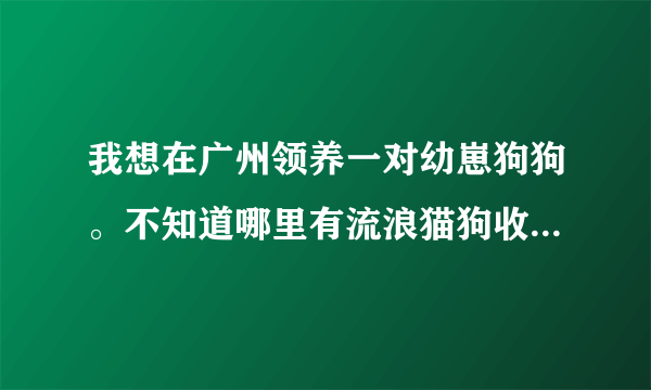 我想在广州领养一对幼崽狗狗。不知道哪里有流浪猫狗收养所。是要带回潮州家乡的。保证不贩卖。可检测身份