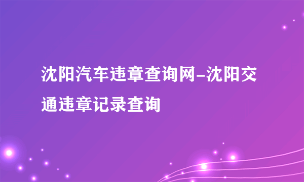 沈阳汽车违章查询网-沈阳交通违章记录查询