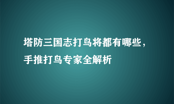 塔防三国志打鸟将都有哪些，手推打鸟专家全解析