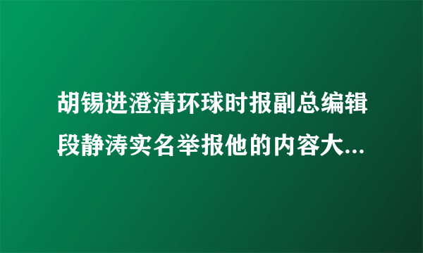 胡锡进澄清环球时报副总编辑段静涛实名举报他的内容大家认可吗？