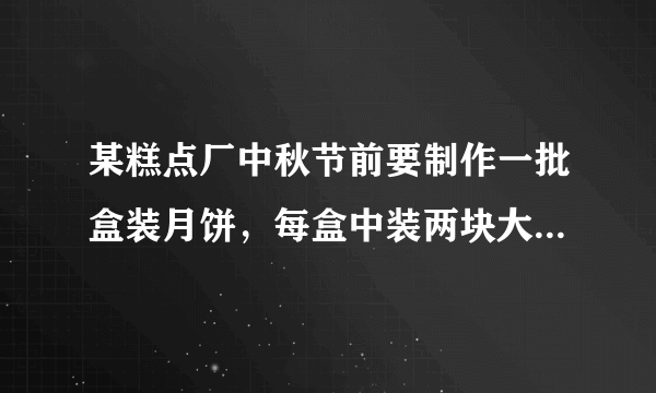 某糕点厂中秋节前要制作一批盒装月饼，每盒中装两块大月饼和四块小月饼。制作一块大月饼要用0.05kg