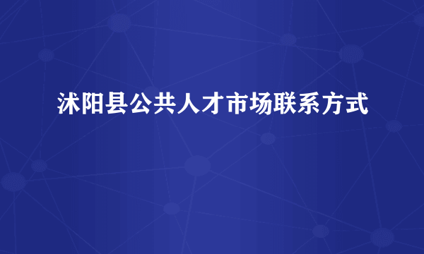 沭阳县公共人才市场联系方式