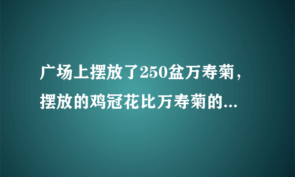 广场上摆放了250盆万寿菊，摆放的鸡冠花比万寿菊的3.5倍多150盆.（1）摆放的鸡冠花有多少盆？列式为：    （2）摆放的鸡冠花和万寿菊共有多少盆？列式为：    （3）我还可以这样想：两种花的和比万寿菊的（）倍多（）盆。两种花共有多少盆？可列式为：    （4）鸡冠花比万寿菊多的是万寿菊盆数的（）倍又（）盆。鸡冠花比万寿菊多多少盆？可列式为：