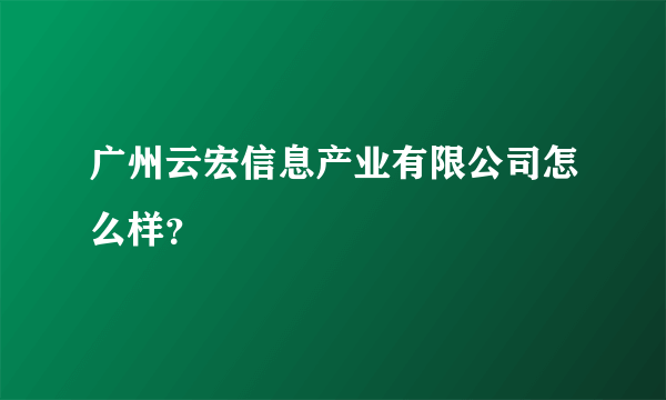 广州云宏信息产业有限公司怎么样？