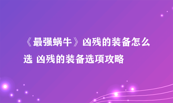 《最强蜗牛》凶残的装备怎么选 凶残的装备选项攻略