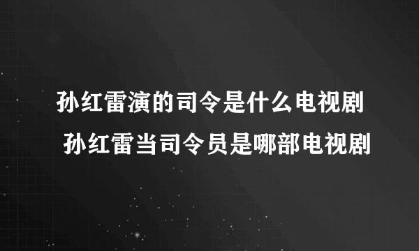 孙红雷演的司令是什么电视剧 孙红雷当司令员是哪部电视剧