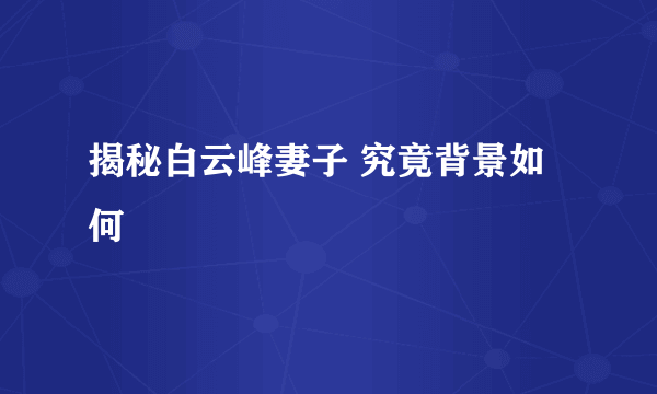 揭秘白云峰妻子 究竟背景如何