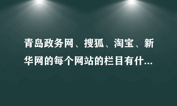 青岛政务网、搜狐、淘宝、新华网的每个网站的栏目有什么不同？