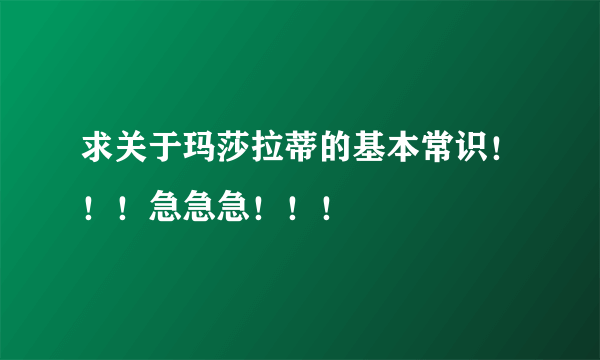 求关于玛莎拉蒂的基本常识！！！急急急！！！