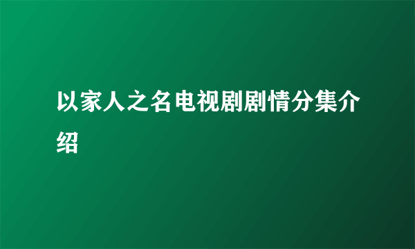 以家人之名电视剧剧情分集介绍