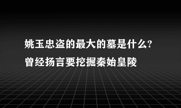 姚玉忠盗的最大的墓是什么?曾经扬言要挖掘秦始皇陵