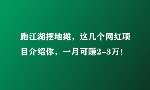 跑江湖摆地摊，这几个网红项目介绍你，一月可赚2-3万！