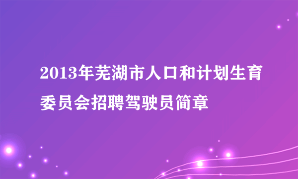 2013年芜湖市人口和计划生育委员会招聘驾驶员简章