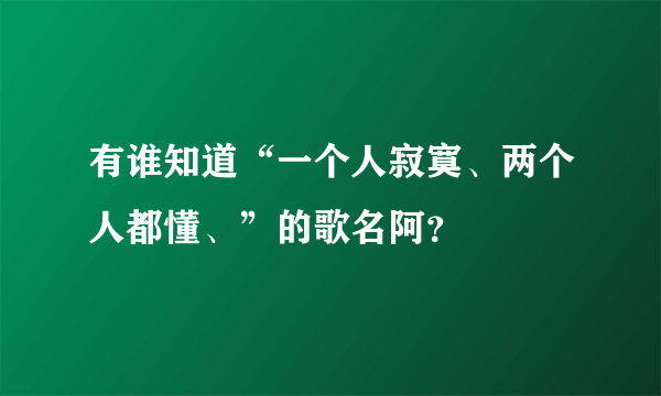 有谁知道“一个人寂寞、两个人都懂、”的歌名阿？