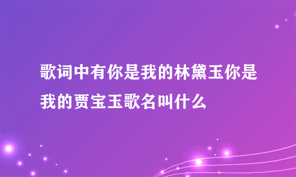 歌词中有你是我的林黛玉你是我的贾宝玉歌名叫什么