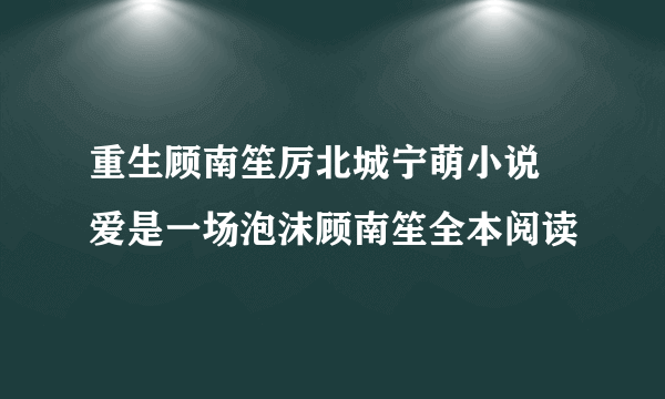 重生顾南笙厉北城宁萌小说 爱是一场泡沫顾南笙全本阅读