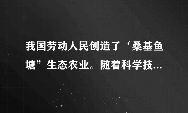 我国劳动人民创造了‘桑基鱼塘”生态农业。随着科学技术的进步．将蚕沙、人畜粪便、桔杆、杂草、树叶等投入沼气他内发酵．制成沼气作燃料．然后再用沼气渣喂鱼。这样，就把传统的“桑、蚕、鱼”，农业结构，变成了‘桑、蚕、气，鱼”的新型农业结构，如图所示。