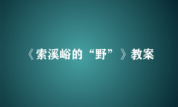 《索溪峪的“野”》教案