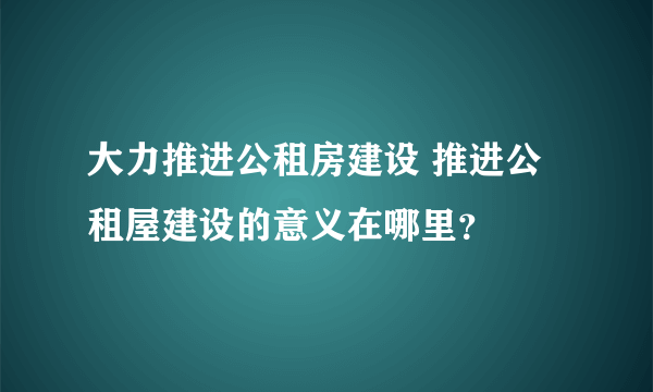 大力推进公租房建设 推进公租屋建设的意义在哪里？