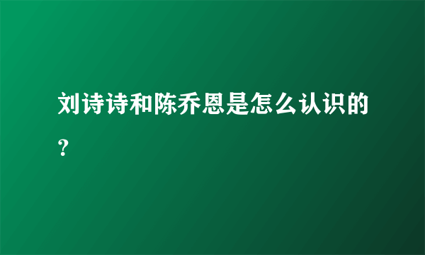 刘诗诗和陈乔恩是怎么认识的？