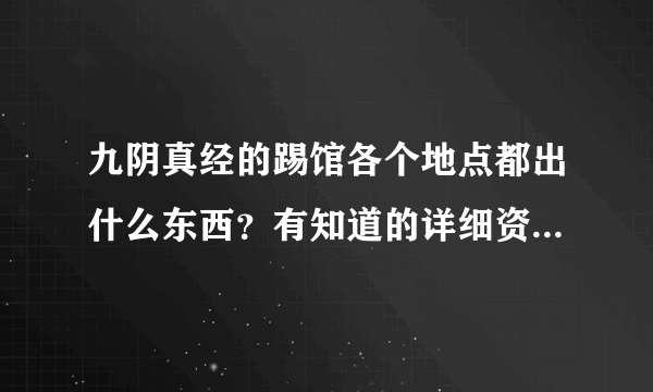 九阴真经的踢馆各个地点都出什么东西？有知道的详细资料么？还有禁地的。。好的加分200