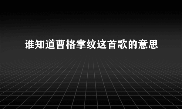 谁知道曹格掌纹这首歌的意思