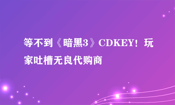 等不到《暗黑3》CDKEY！玩家吐槽无良代购商