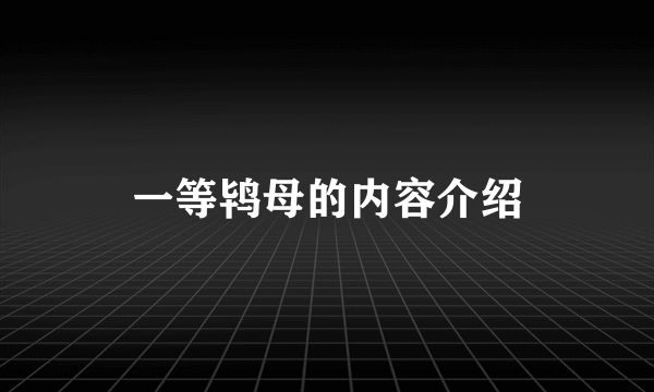 一等鸨母的内容介绍