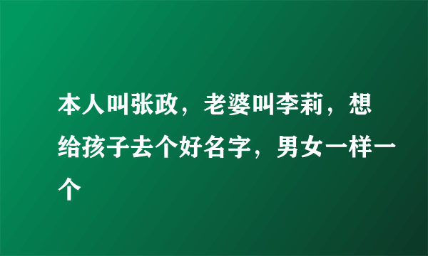 本人叫张政，老婆叫李莉，想给孩子去个好名字，男女一样一个