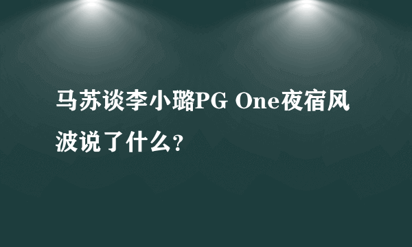 马苏谈李小璐PG One夜宿风波说了什么？