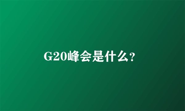 G20峰会是什么？