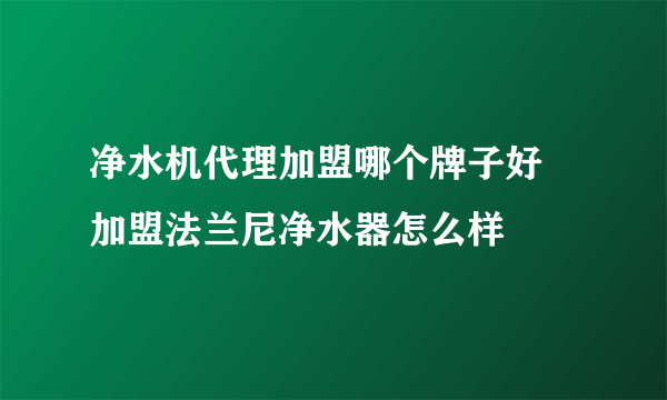 净水机代理加盟哪个牌子好 加盟法兰尼净水器怎么样