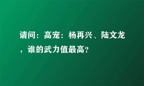 请问：高宠：杨再兴、陆文龙，谁的武力值最高？