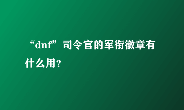 “dnf”司令官的军衔徽章有什么用？