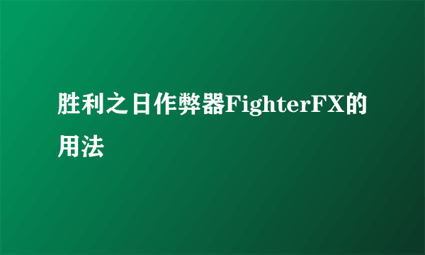 胜利之日作弊器FighterFX的用法