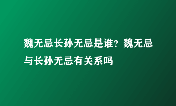 魏无忌长孙无忌是谁？魏无忌与长孙无忌有关系吗