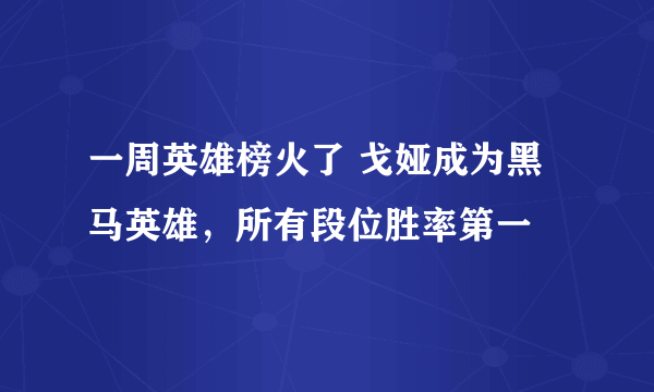 一周英雄榜火了 戈娅成为黑马英雄，所有段位胜率第一