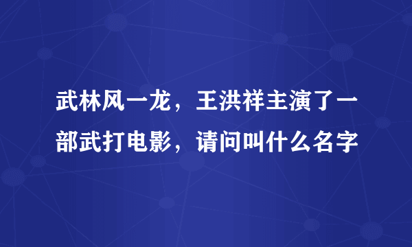 武林风一龙，王洪祥主演了一部武打电影，请问叫什么名字