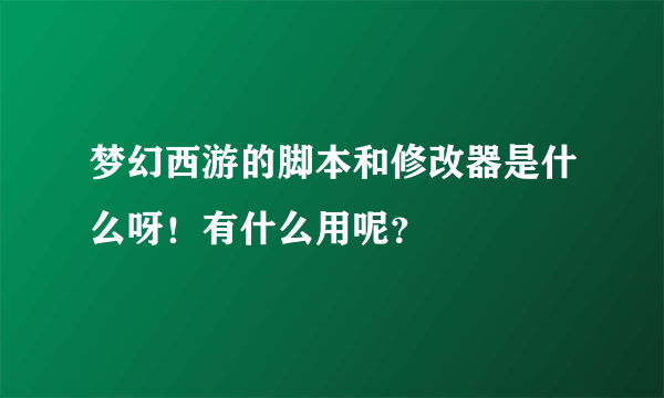 梦幻西游的脚本和修改器是什么呀！有什么用呢？