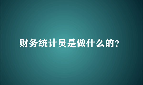 财务统计员是做什么的？