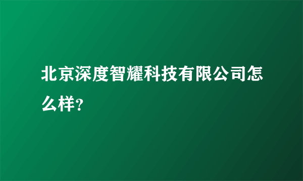 北京深度智耀科技有限公司怎么样？