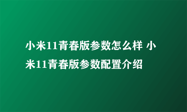 小米11青春版参数怎么样 小米11青春版参数配置介绍