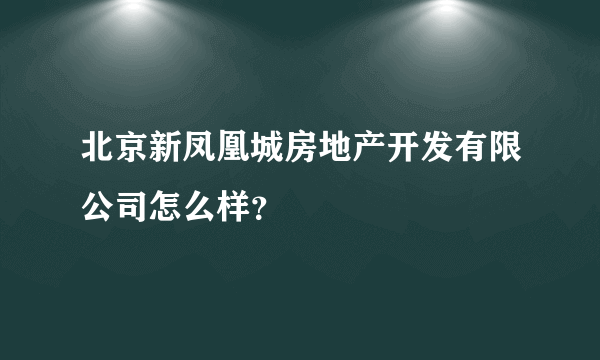 北京新凤凰城房地产开发有限公司怎么样？